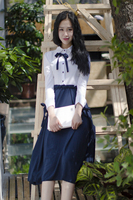 包邮2016春夏季新款女装韩系学院风优雅气质复古假两件长袖连衣裙