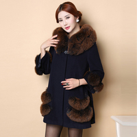 2015冬新款狐狸毛领羊绒大衣女中长款毛呢外套韩版修身呢子大衣