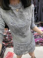 高领蕾丝打底衫中长款女长袖2015秋冬新款加绒蕾丝衫大码女装上衣