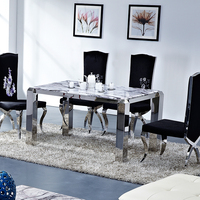 不锈钢大理石餐桌 不锈钢餐椅欧式餐台简约现代钢化玻璃餐桌椅子