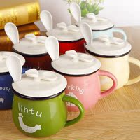 陶瓷杯子带盖创意简约咖啡杯勺马克杯儿童牛奶杯情侣水杯早餐杯