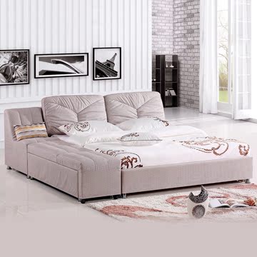 布床布艺床可拆洗 榻榻米床简约现代双人床1.8米储物软床婚床9009