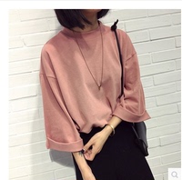 2016春夏新品韩版女装纯色半高领显瘦七分袖t恤打底衫女学生上衣