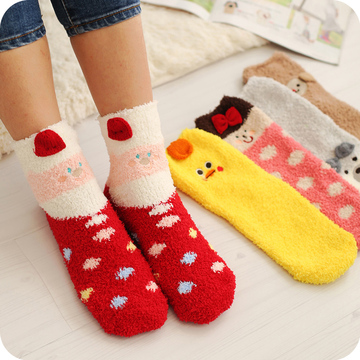 包邮珊瑚绒成人防滑地板袜冬季加厚可爱毛巾袜保暖睡眠袜子女