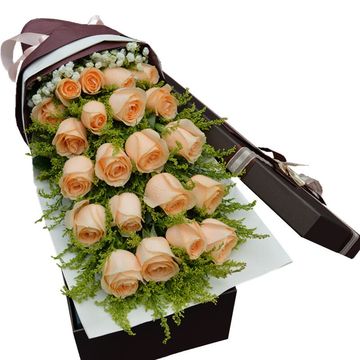 广州红香槟玫瑰花鲜花礼盒天河白云黄埔增城市同城送表白生日花束