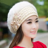 帽子女冬天韩国潮毛线帽加厚保暖秋冬季针织帽韩版时尚兔毛贝雷帽