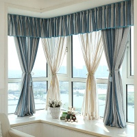 高档定制窗帘 简约现代地中海竖条纹雪尼尔棉麻窗帘成品卧室客厅