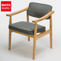 实木椅子餐椅咖啡厅椅子美式布艺拼接餐厅椅子复古皮布做旧书房椅