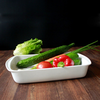 出口陶瓷餐具 双耳长方沙拉盆烘焙烤盘蔬菜水果收纳盘