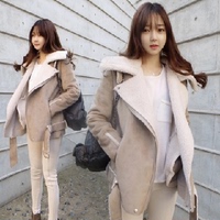 2015冬装新款韩版学院风修身显瘦羊羔毛外套休闲宽松皮绒大衣