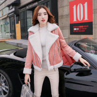冬装新款韩版女装麂皮绒加厚外套修身短款时尚百搭复合加绒里棉衣