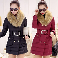 棉衣女2015冬季韩版女装加厚中长款修身大毛领可卸棉袄棉服外套女