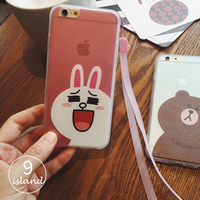 韩国line小熊兔子iPhone6S手机壳苹果6plus硅胶蚕丝5S挂绳保护套