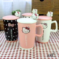 可爱卡通凯蒂猫创意陶瓷杯子带盖带勺马克杯KT咖啡杯情侣水杯包邮