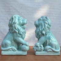 陶彩彩现代中式摆件 陶瓷对狮 书房博古架装饰品 瓷器动物摆设