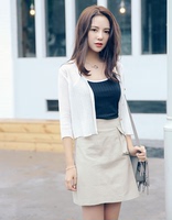 2016新款韩版纯色七分袖镂空女装小外套