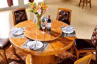特价乌金木色实木橡木天然大理石餐桌椅组合带转盘圆形餐台饭桌椅
