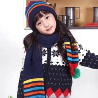 韩版女孩帽子围巾俩件套装 大童冬季保暖帽子毛线帽子小学生潮帽