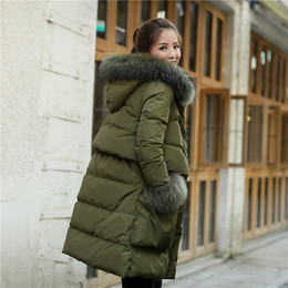 羽绒服女中长款2015冬季新款韩版修身欧美袖口貉子大毛领加厚外套