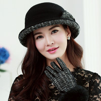 女士时尚羊毛帽子 时尚韩版防风时装帽 小香风保暖盆帽 专柜正品
