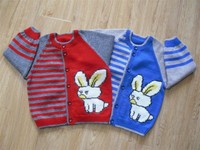 纯手工编织儿童毛衣 1-2岁宝宝开衫 男女宝宝条纹卡通图案毛衣