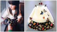 儿童加绒套装 2015冬装新款女童童装蝴蝶卫衣短裙两件套