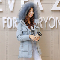2015新款灰色纯色通勤常规韩版冬季加厚羽绒棉服中长款连帽棉袄女