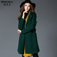 莫杰卡品牌今年新款英伦风翻领墨绿色双面绒100%羊毛羊绒大衣外套