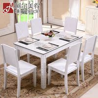 现代简约大理石餐桌椅组合实木白色餐桌方形西餐桌小户型饭桌包邮