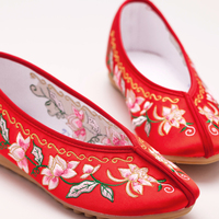 蝶兰朵相思引 春夏款中式旗袍新娘婚鞋 红色绣花坡跟礼服鞋女鞋