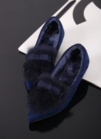 欧美风格新款毛鞋冬季保暖舒适雪地鞋兔毛低跟尖头绒面大码女鞋子