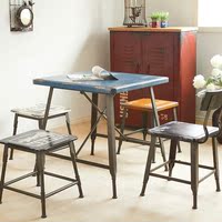 loft工业实木美式休闲桌椅铁艺咖啡厅复古方形餐桌椅三五件套组合