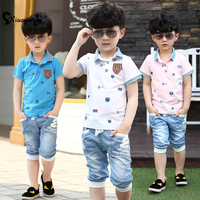 童装男童夏装套装2015新款3-4-5-6-7-8岁中大儿童短袖T恤牛仔套装