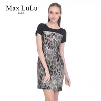 Max LuLu2015夏新款妈妈装豹纹印花连衣裙女中裙显瘦显瘦ZL17283