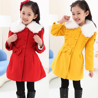 童装秋冬装2015新款韩版中大女童毛领呢子大衣儿童中长款风衣外套
