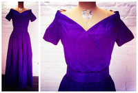 Vintage孤品 美国制造 80年代 紫色重磅真丝 古董连衣裙含原腰带
