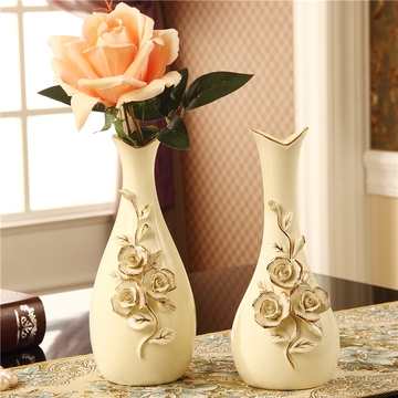 爆款欧式花瓶餐桌花瓶 创意餐桌摆件 复古米白色装饰品客厅工艺品