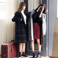 韩国2015秋冬款女士格子呢子大衣学院风显瘦毛呢外套中长款呢大衣