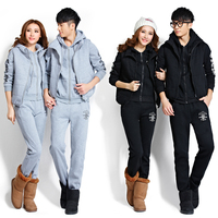 2015韩版新款大码女装男女卫衣三件套加绒加厚情侣装休闲运动套装