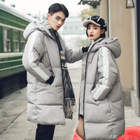 冬装情侣装棉衣韩国学生面包服中长款加厚棉服修身纯色连帽外套潮