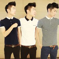 2015夏装新款英伦时尚条纹POLO衫韩版修身男士短袖T恤休闲保罗T恤