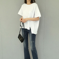 韩版新款棉纯色简约显瘦百搭圆领短袖T恤