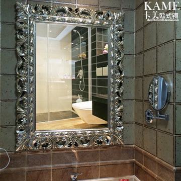 欧式方形巴洛克浴室镜卫生间镜欧式镜装饰镜雕花镂空卫浴镜复古风