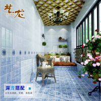 佛山瓷砖蓝色格子墙砖300x450釉面砖5D喷墨砖厨房卫生间防滑地砖
