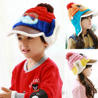韩版男女童秋冬季加厚加绒毛线保暖防风护耳儿童毛绒鸭舌帽子包邮