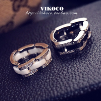 VIKOCO欧美风小香钛钢镀18K金镶钻软骨戒指对戒情侣 陶瓷指环首饰