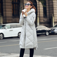 韩版2015冬季新款加长款过膝修身连帽羽绒棉服军工装棉衣外套大衣