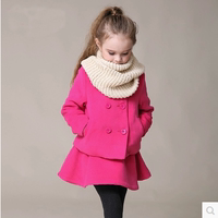 韩版童装女童冬装套装儿童毛呢外套加厚大女童裙两件套装送围脖