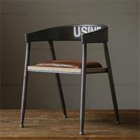 美式做旧复古餐厅餐椅 休闲咖啡厅椅 铁艺沙发椅子创意实木电脑椅