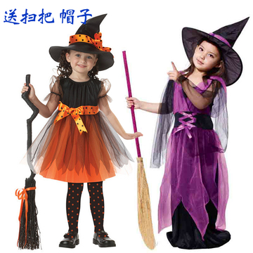 新款万圣节儿童女巫服装化装舞会搞怪派对服装女童恶魔cos 巫婆服